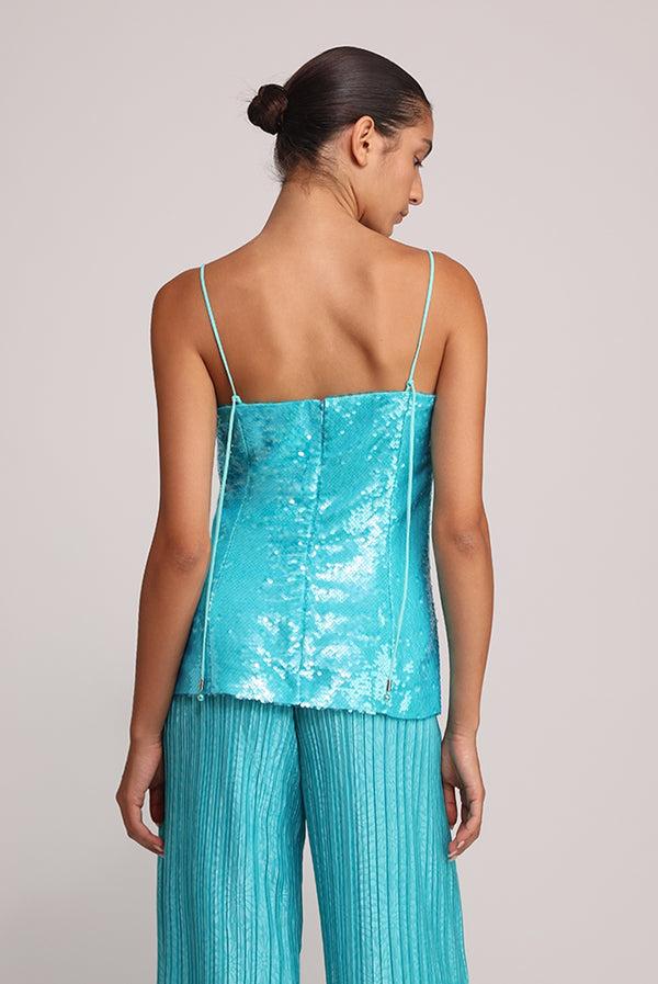 Sabina Musáyev MACKENZIE TOP EVENING WEAR TURQUOISE