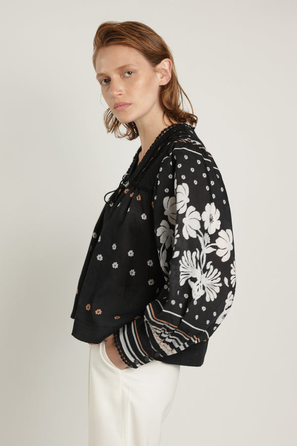 Sabina Musáyev PEONY TOP SUMMER SALE 50% OFF BLACK PRINT