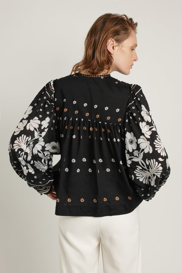 Sabina Musáyev PEONY TOP SUMMER SALE 50% OFF BLACK PRINT