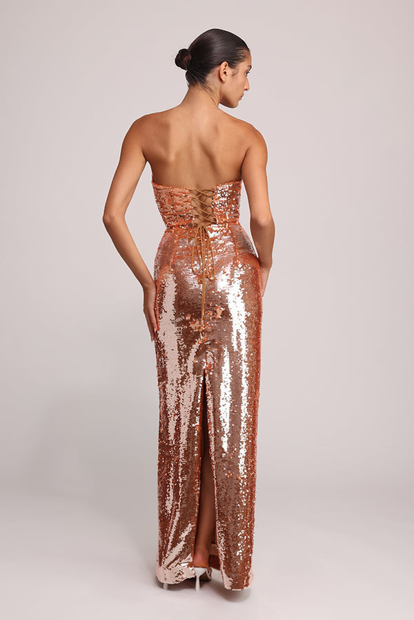 Sabina Musáyev KIMBERLY DRESS EVENING WEAR COPPER