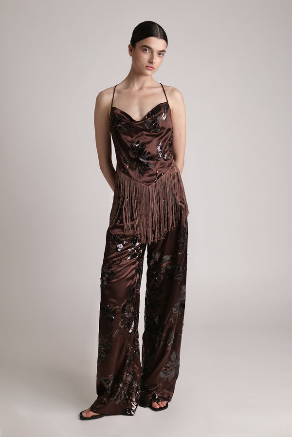 Sabina Musáyev ROSKO PANTS EVENING WEAR DARK BROWN