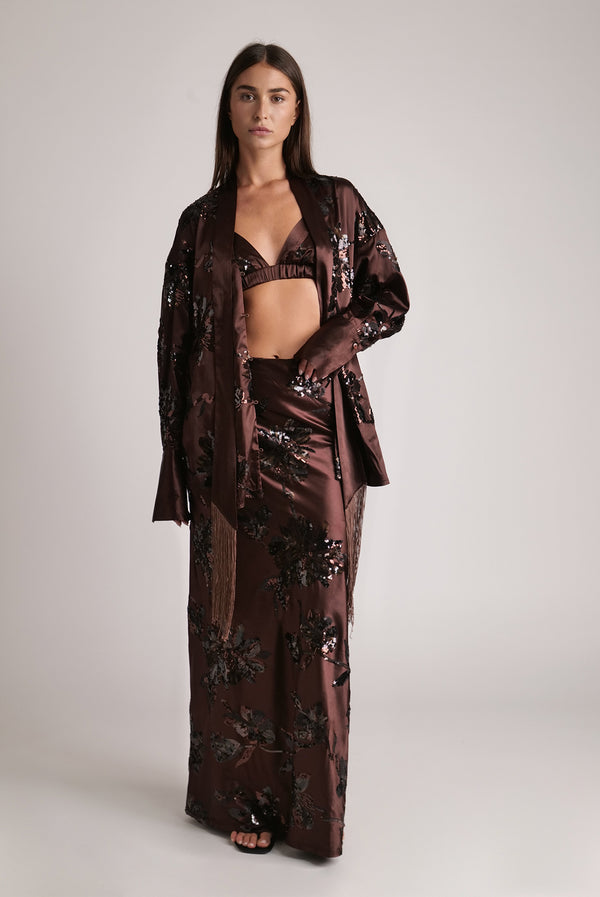 Sabina Musáyev ZIA TOP EVENING WEAR DARK BROWN