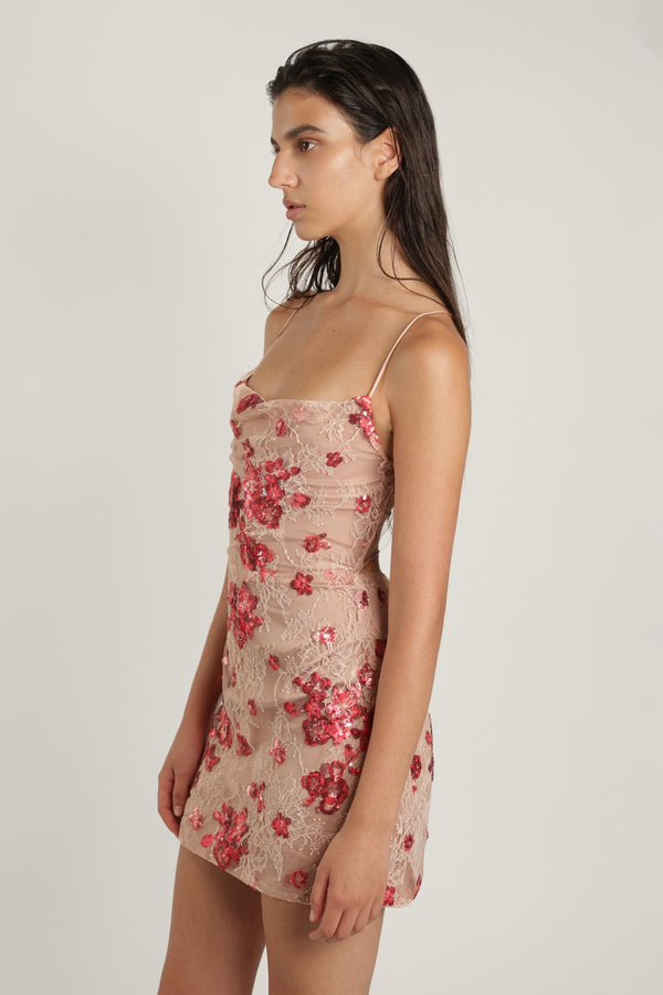 Sabina Musáyev TRIXI DRESS SUMMER SALE 50% OFF RED ON NUDE