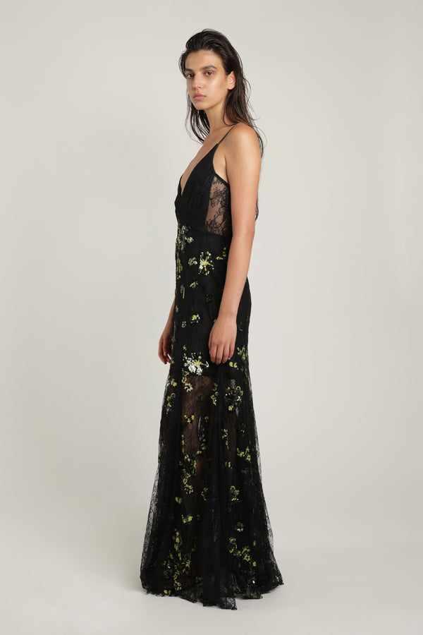 Sabina Musáyev VIVIAN DRESS EVENING WEAR GREEN ON BLACK