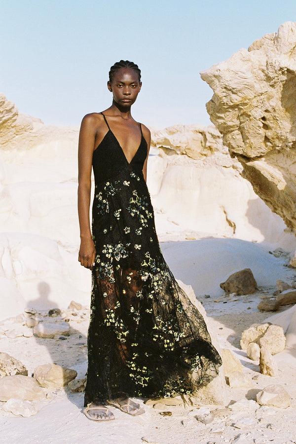 Sabina Musáyev VIVIAN DRESS EVENING WEAR GREEN ON BLACK