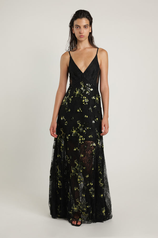 sabina musáyev VIVIAN DRESS EVENING WEAR GREEN ON BLACK
