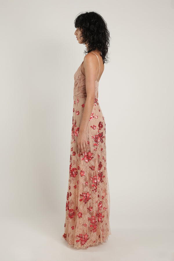 Sabina Musáyev VIVIAN DRESS EVENING WEAR RED ON NUDE