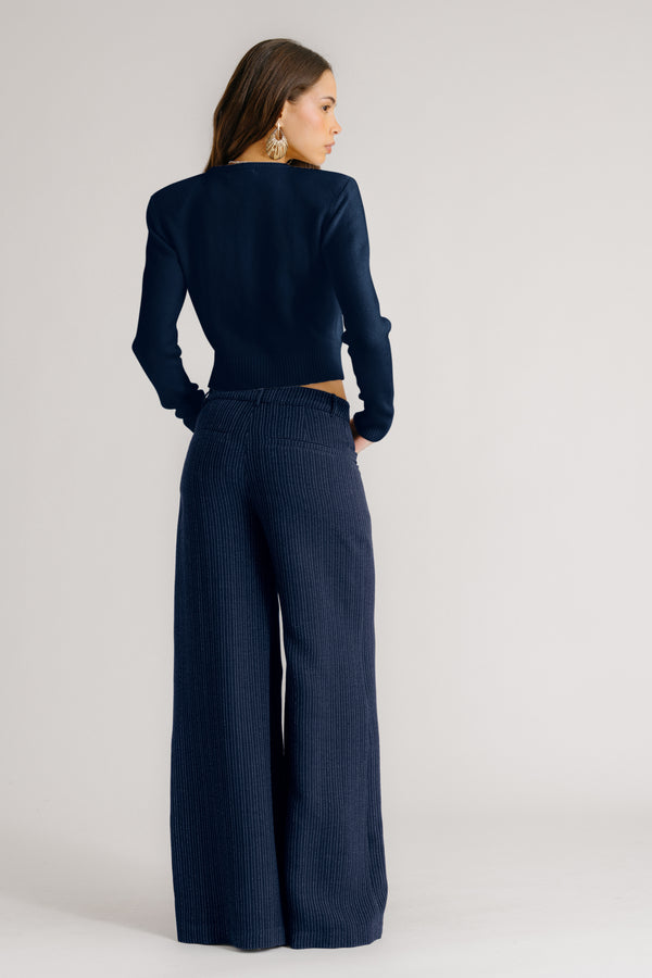 Sablyn ADRIANNA PINSTRIPED EXAGGERATED WIDE LEG PANT | MIDNIGHT NAVY