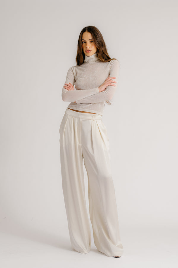 Sablyn BROOKE HIGH RISE DOUBLE PLEAT SILK TROUSER | GARDENIA