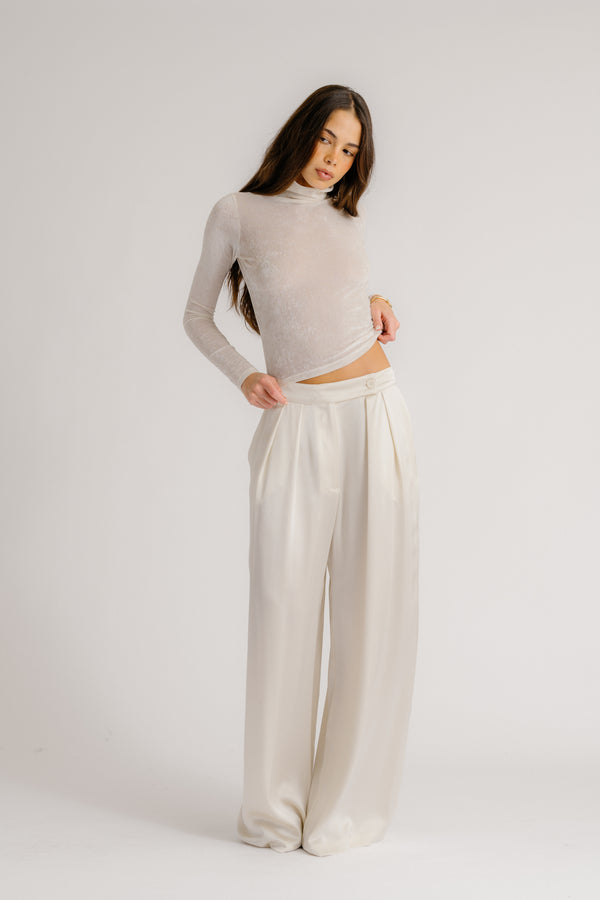 Sablyn BROOKE HIGH RISE DOUBLE PLEAT SILK TROUSER | GARDENIA