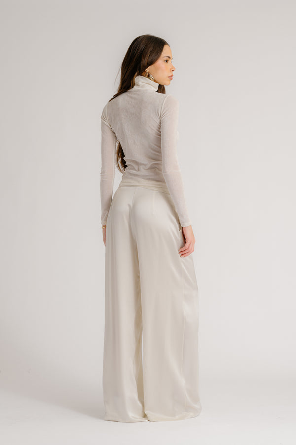 Sablyn BROOKE HIGH RISE DOUBLE PLEAT SILK TROUSER | GARDENIA