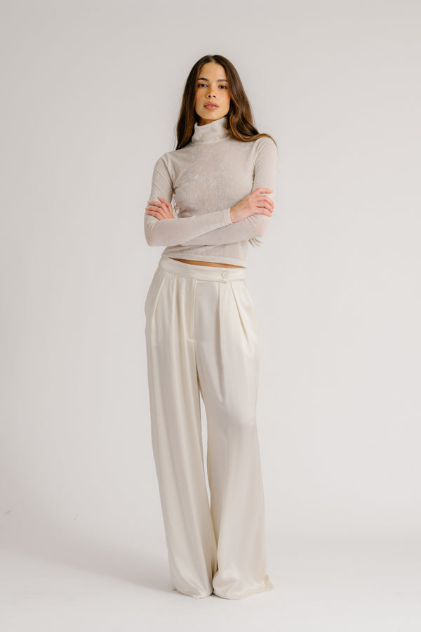 sablyn BROOKE HIGH RISE DOUBLE PLEAT SILK TROUSER | GARDENIA