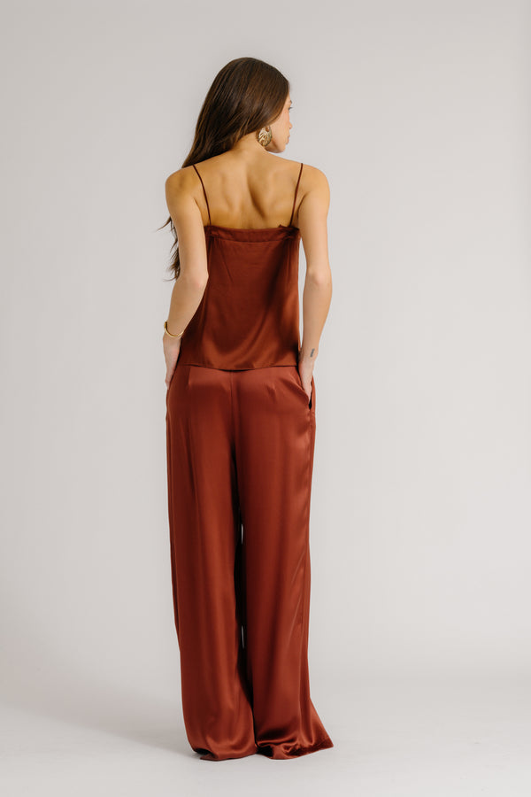 Sablyn BROOKE HIGH RISE DOUBLE PLEAT SILK TROUSER | MAHOGANY