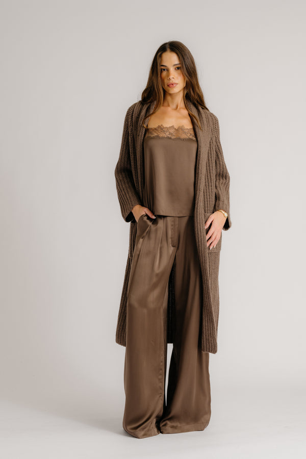 Sablyn BROOKE HIGH RISE DOUBLE PLEAT SILK TROUSER | SWISS BROWN