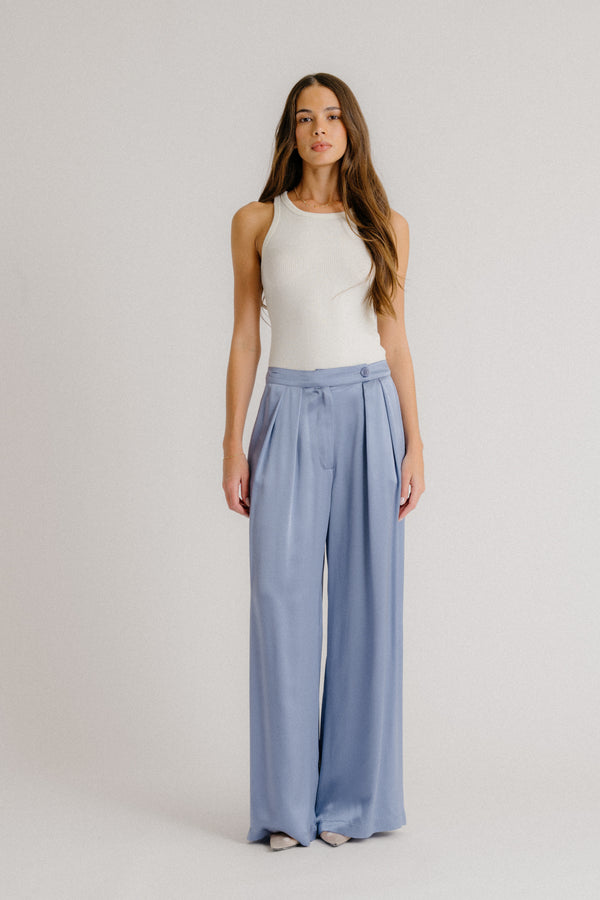 sablyn BROOKLYN DOUBLE PLEAT SILK TROUSER | PERIWINKLE