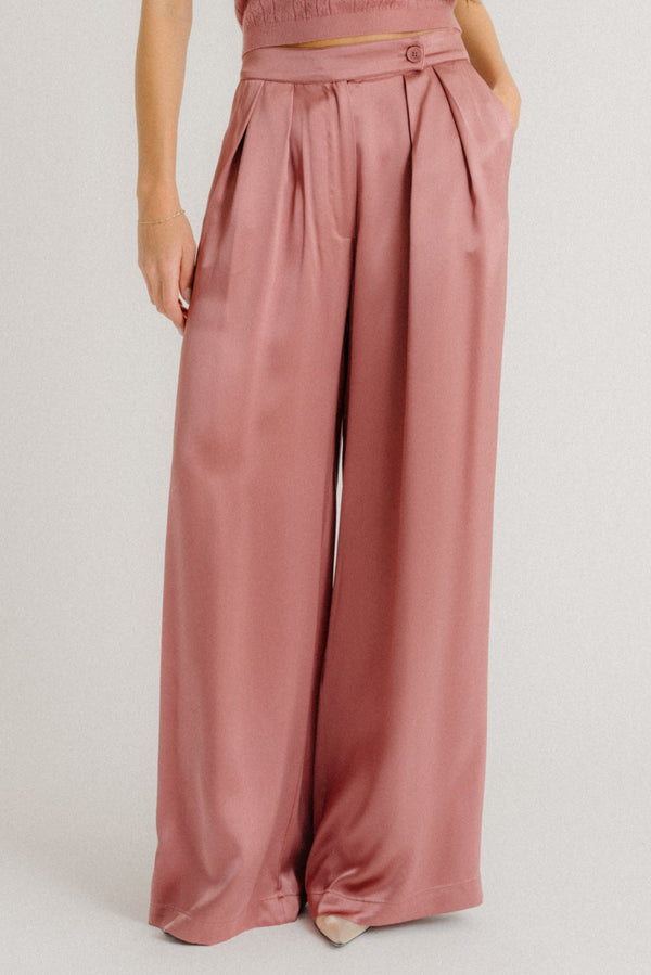 Sablyn BROOKLYN HIGH RISE DOUBLE PLEAT SILK TROUSER | DESERT BLOOM
