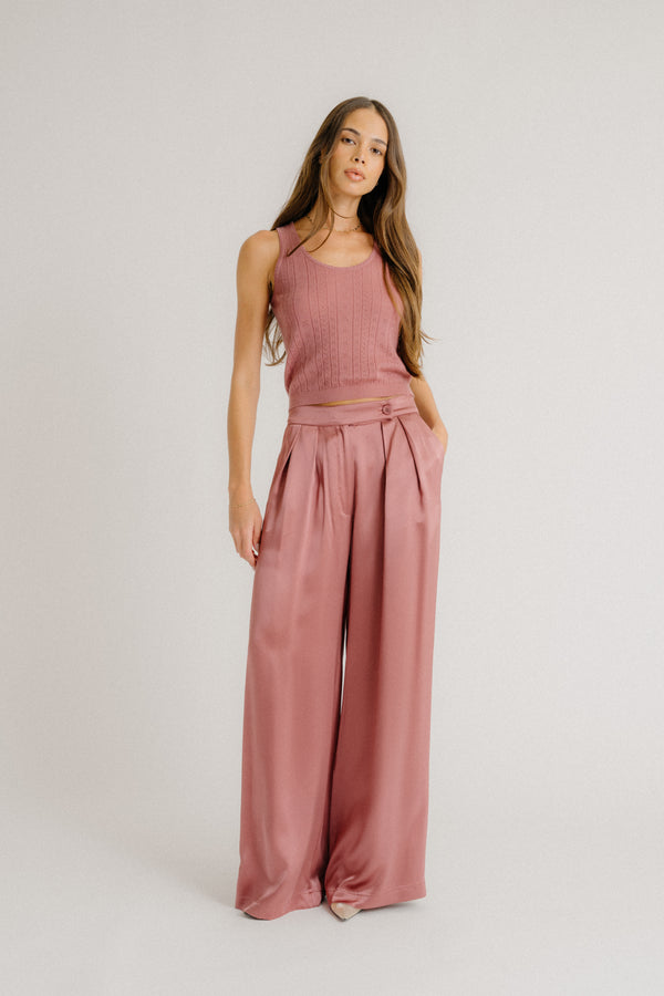 sablyn BROOKLYN HIGH RISE DOUBLE PLEAT SILK TROUSER | DESERT BLOOM