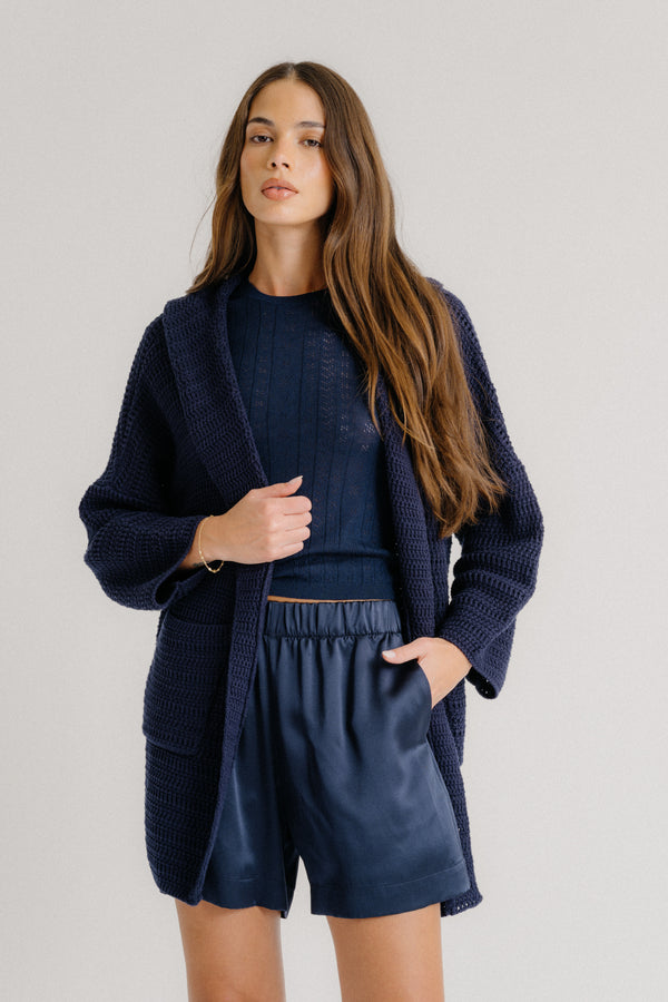 Sablyn BRYNN HIGH RISE PULL ON SILK SHORT | MIDNIGHT NAVY