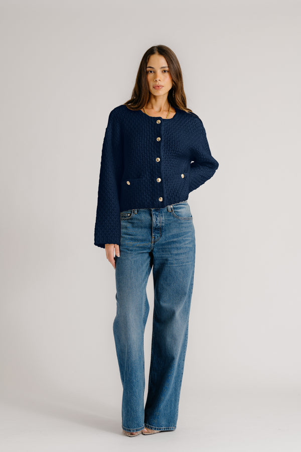 Sablyn CHARLENE CASHMERE CROPPED WELT POCKET JACKET | MIDNIGHT NAVY