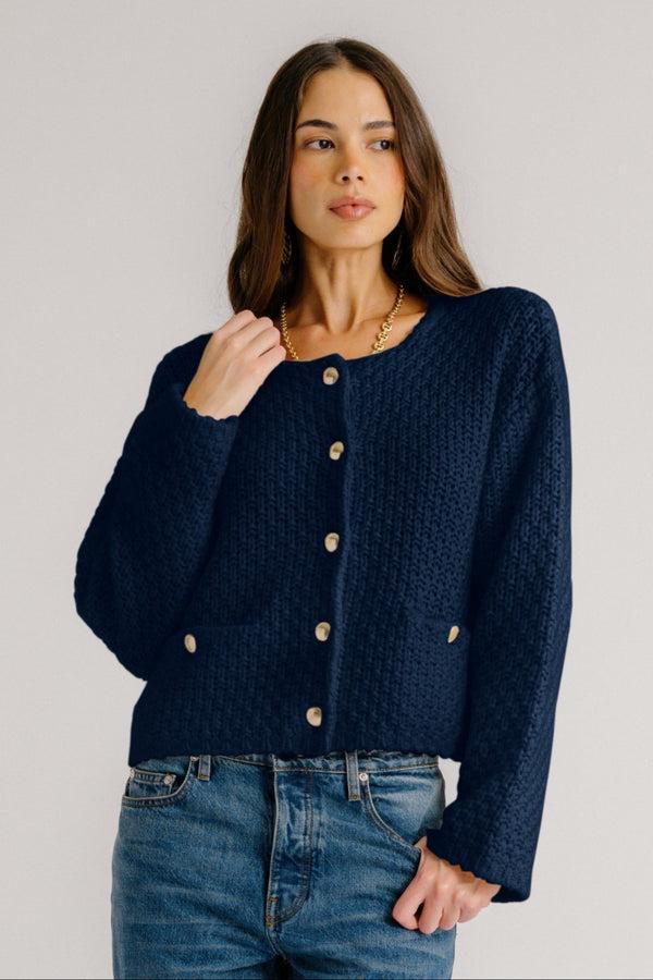 sablyn CHARLENE CASHMERE CROPPED WELT POCKET JACKET | MIDNIGHT NAVY