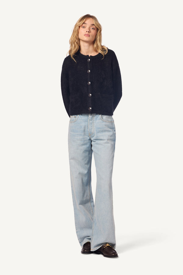 Sablyn CHARLENE CROPPED WELT POCKET BRUSHED CASHMERE JACKET | BLACK