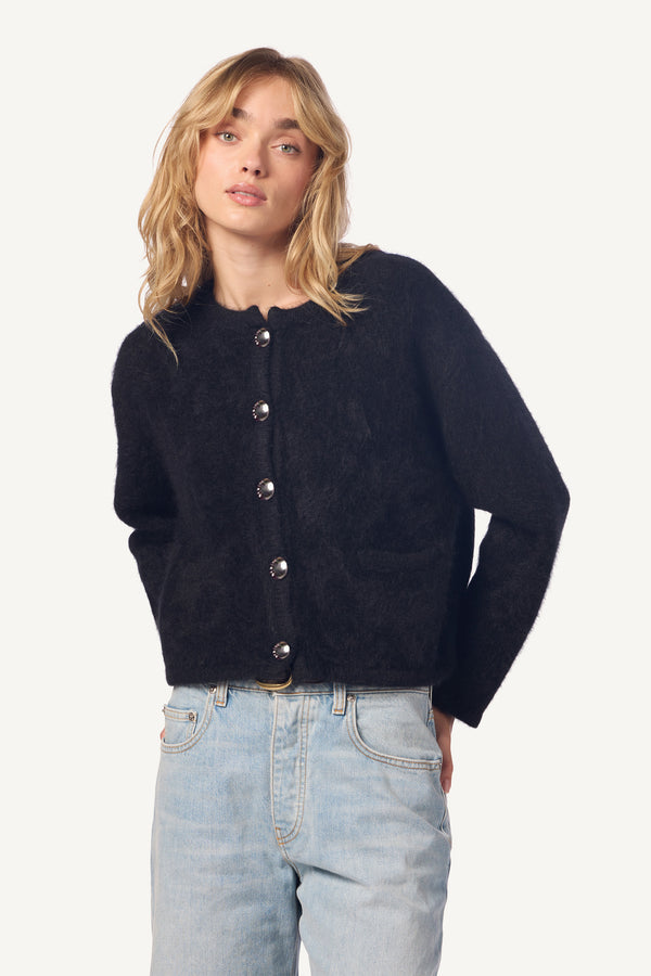 sablyn CHARLENE CROPPED WELT POCKET BRUSHED CASHMERE JACKET | BLACK