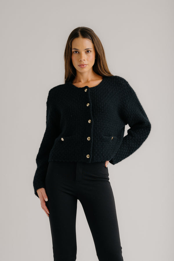 sablyn CHARLENE CROPPED WELT POCKET CASHMERE JACKET | BLACK