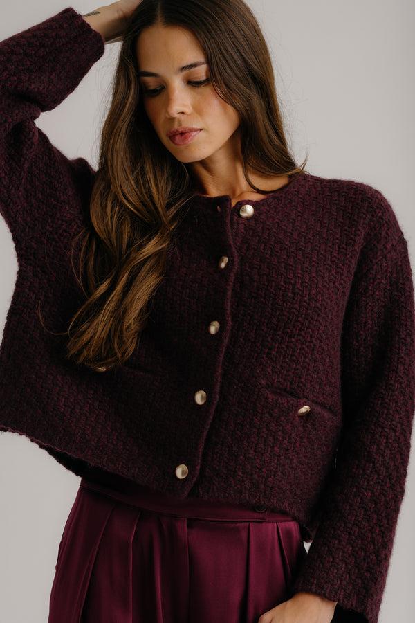 Sablyn CHARLENE CROPPED WELT POCKET CASHMERE JACKET | BORDEAUX MULTI