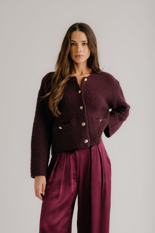 sablyn CHARLENE CROPPED WELT POCKET CASHMERE JACKET | BORDEAUX MULTI