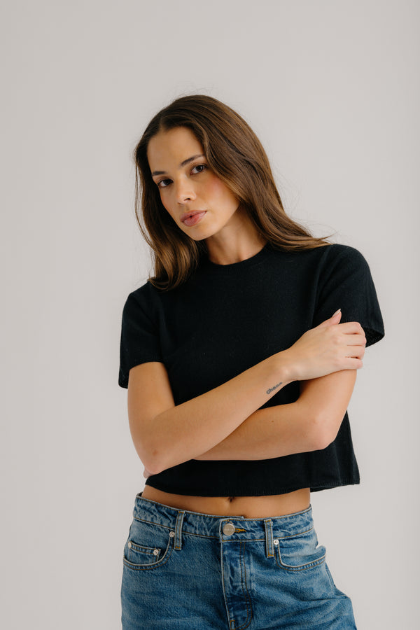 Sablyn CHARLESTON RELAXED CASHMERE CREWNECK TEE | BLACK