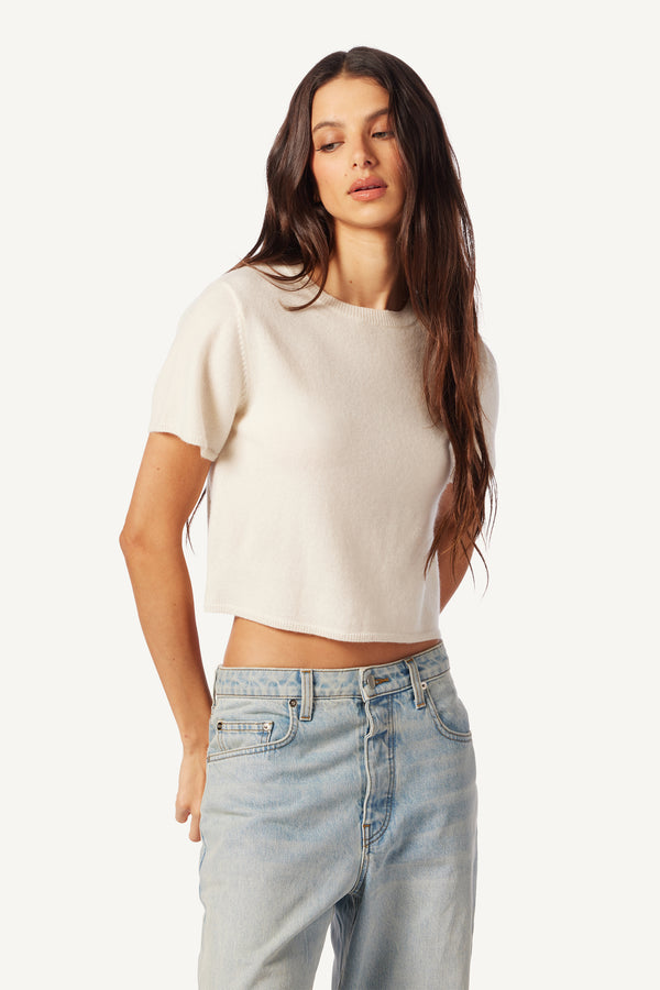 Sablyn CHARLESTON RELAXED CASHMERE CREWNECK TEE | GARDENIA