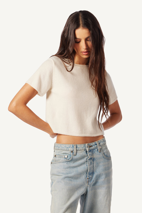 sablyn CHARLESTON RELAXED CASHMERE CREWNECK TEE | GARDENIA