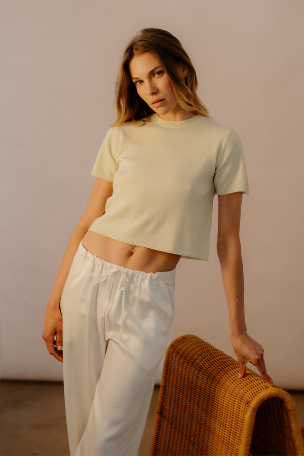 Sablyn CHARLESTON RELAXED CASHMERE CREWNECK TEE | PALE CITRON
