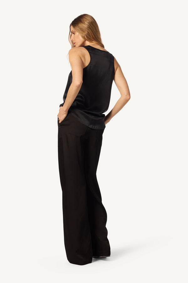 Sablyn CLAUDIA SILK SCOOP NECK RACERBACK TANK | BLACK