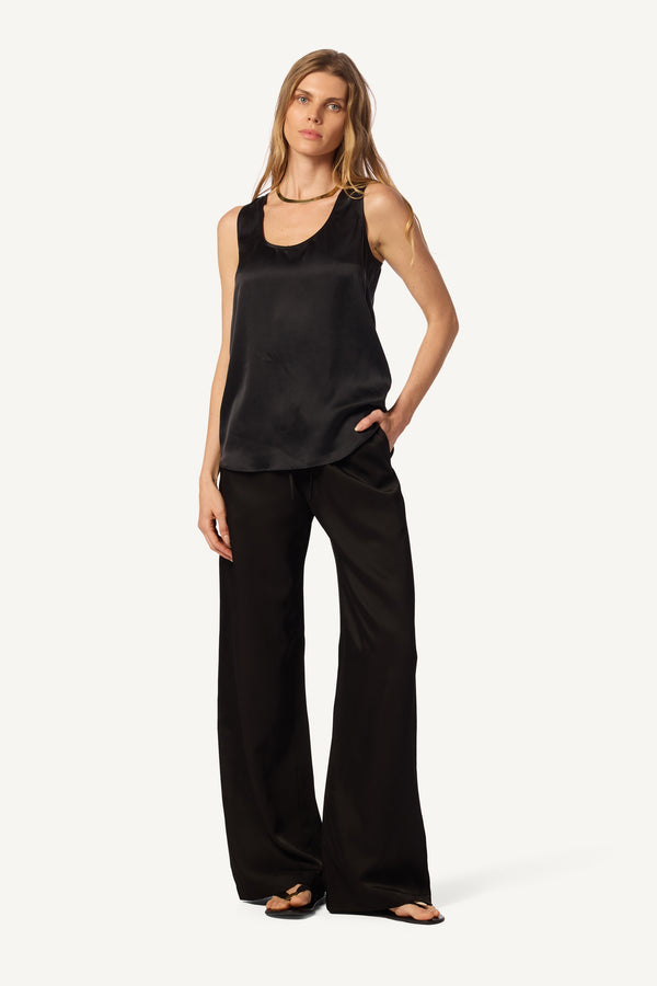 Sablyn CLAUDIA SILK SCOOP NECK RACERBACK TANK | BLACK