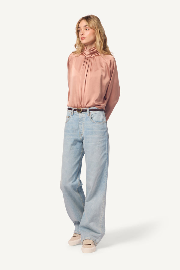 Sablyn COSETTE MOCK NECK LONG SLEEVE SILK BLOUSE | DEEP APRICOT