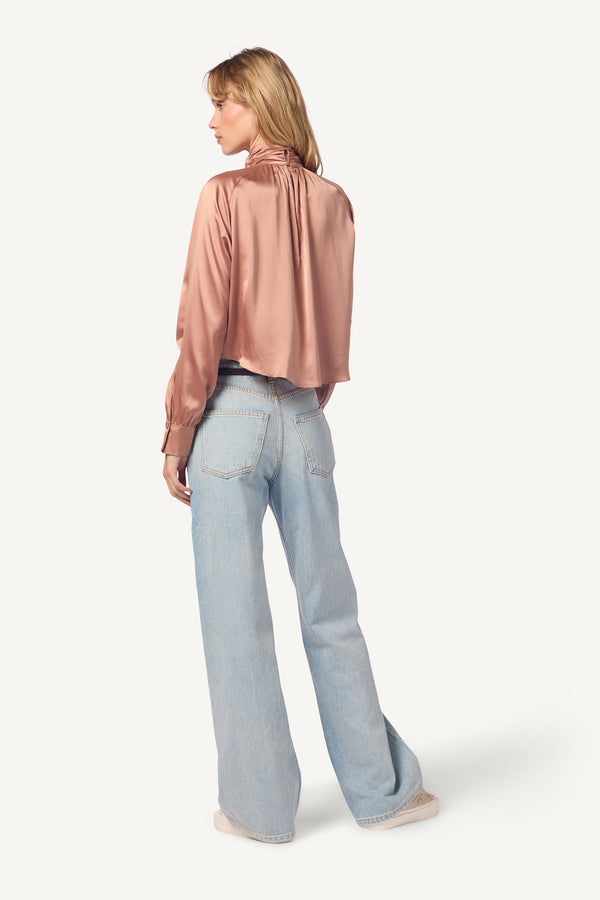 Sablyn COSETTE MOCK NECK LONG SLEEVE SILK BLOUSE | DEEP APRICOT