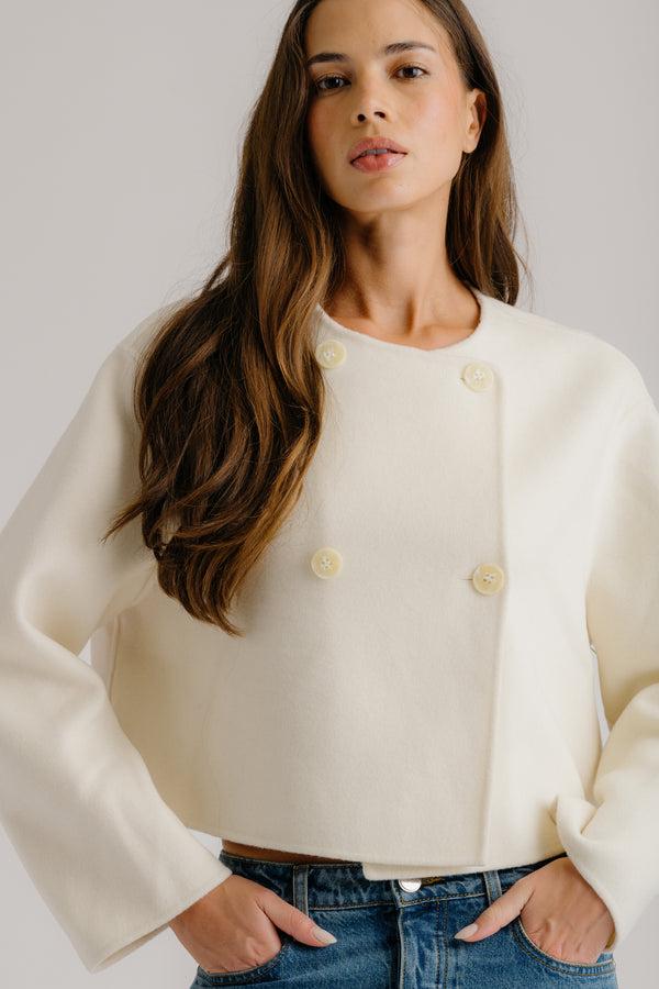 Sablyn FLOREN CROPPED DOUBLE BREASTED COAT | GARDENIA