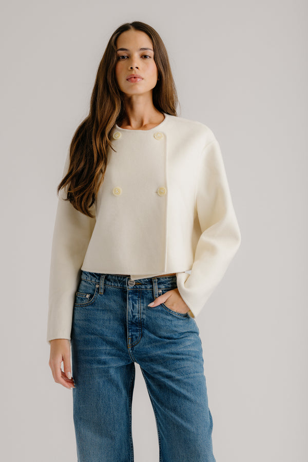 sablyn FLOREN CROPPED DOUBLE BREASTED COAT | GARDENIA