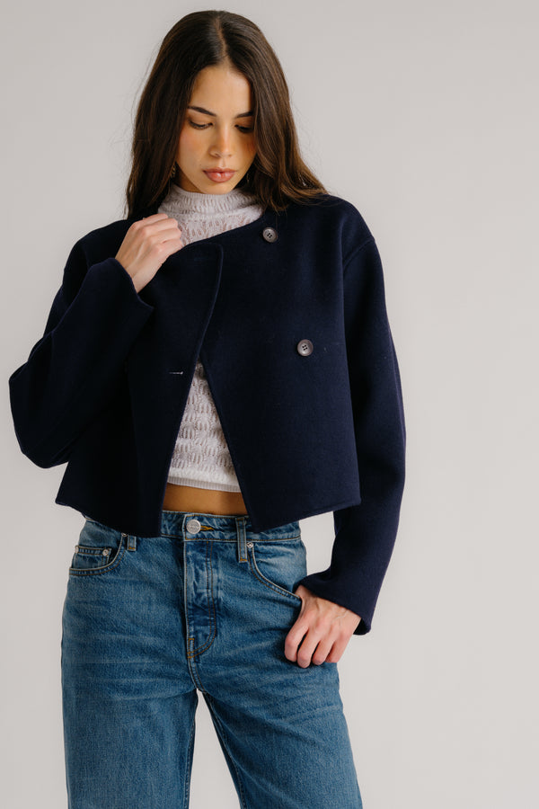 Sablyn FLOREN CROPPED DOUBLE BREASTED COAT | MIDNIGHT NAVY