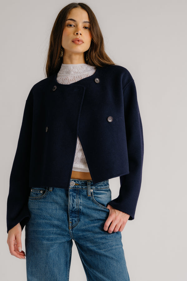 sablyn FLOREN CROPPED DOUBLE BREASTED COAT | MIDNIGHT NAVY
