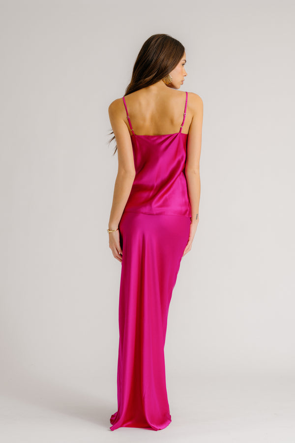 Sablyn GRACE SCALLOP TRIM BIAS CUT MAXI SILK SKIRT | MAGENTA