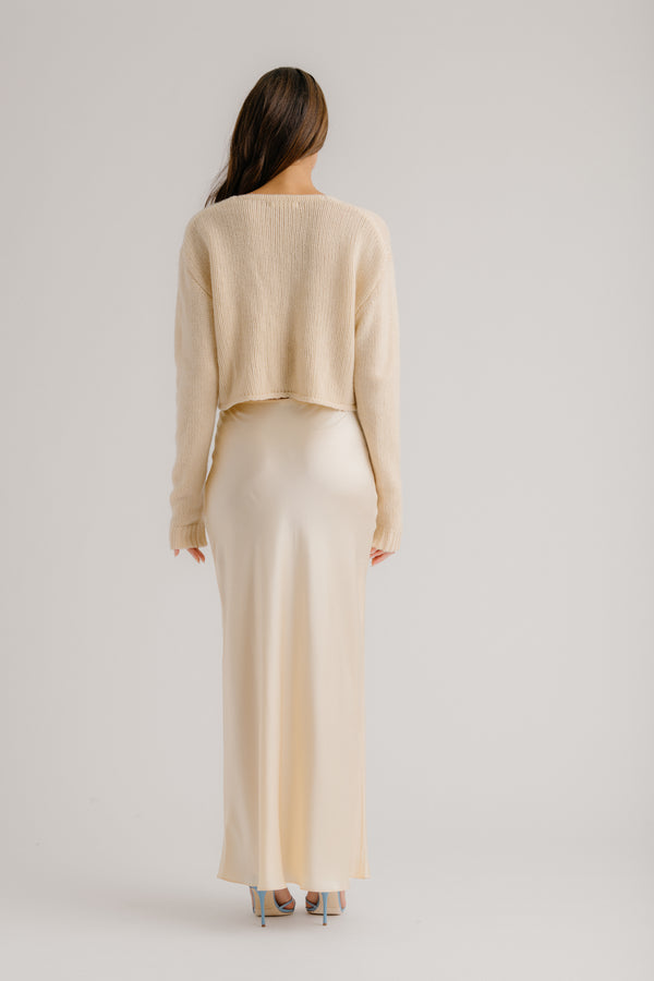 Sablyn GRACE SCALLOP TRIM SILK MAXI SKIRT | BUTTERCREAM