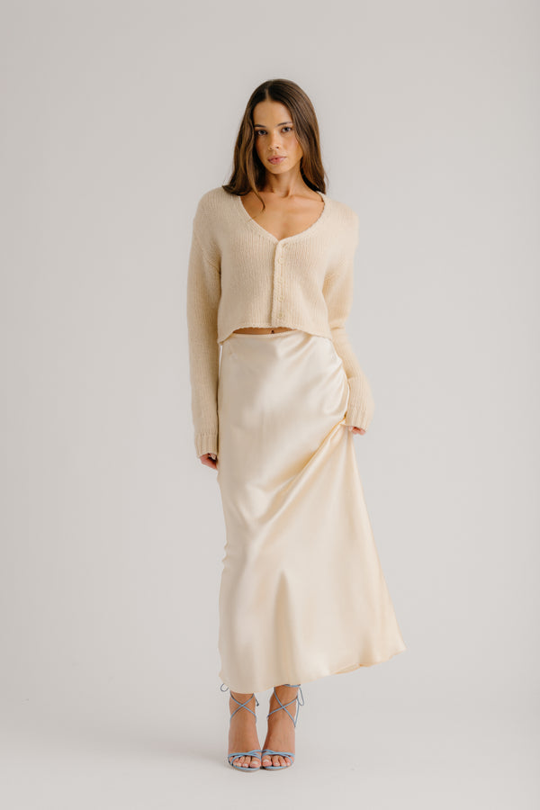 Sablyn GRACE SCALLOP TRIM SILK MAXI SKIRT | BUTTERCREAM