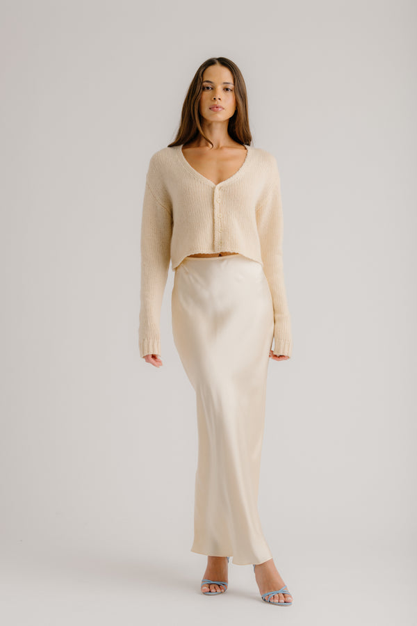 sablyn GRACE SCALLOP TRIM SILK MAXI SKIRT | BUTTERCREAM