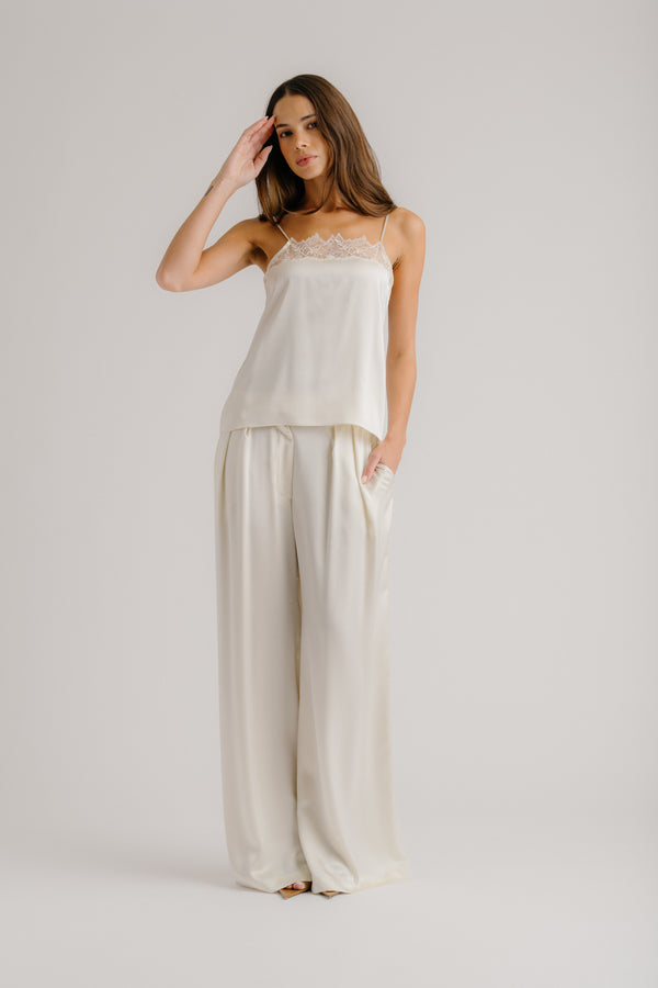 Sablyn HAYA LACE TRIM SQUARE NECK SILK CAMI | GARDENIA