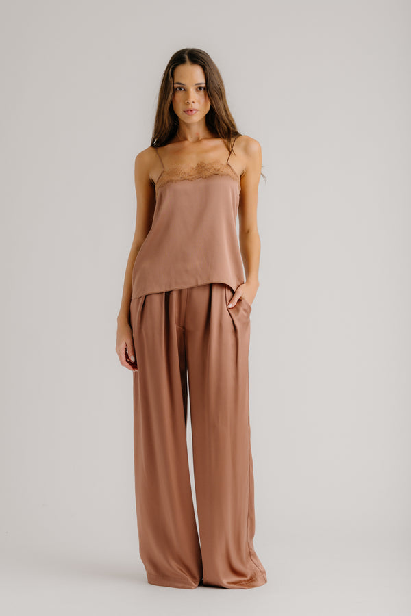sablyn HAYA LACE TRIM SQUARE NECK SILK CAMI | PRAIRIE SAND
