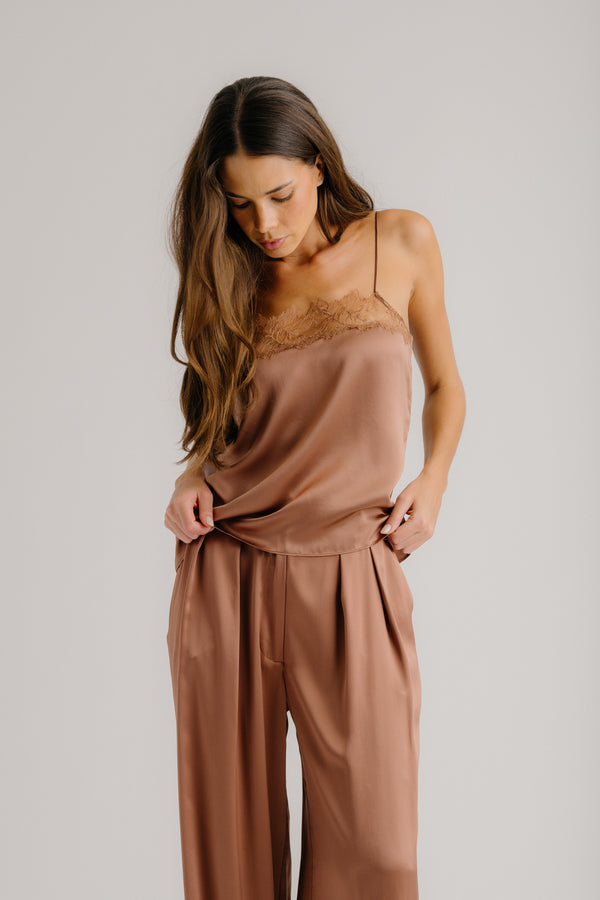 sablyn HAYA LACE TRIM SQUARE NECK SILK CAMI | PRAIRIE SAND
