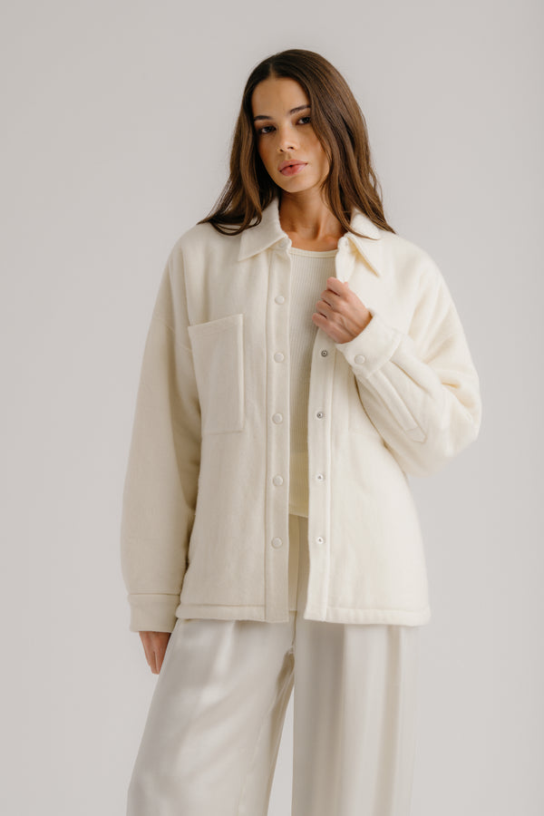 sablyn IZZY FILLED RELAXED CASHMERE SHIRT JACKET | GARDENIA