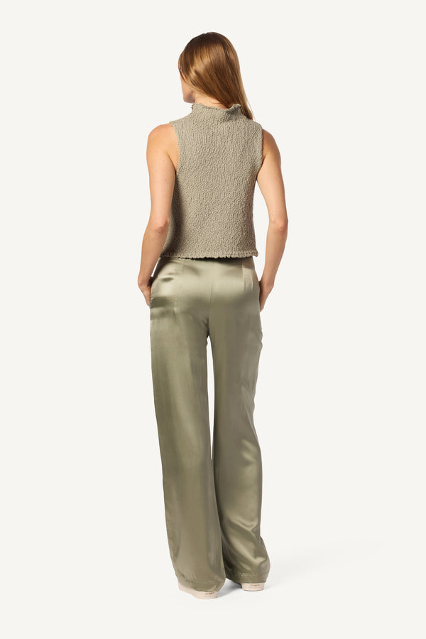 Sablyn LEELAND FLAT FRONT PLEATED SILK TROUSER | EUCALYPTUS